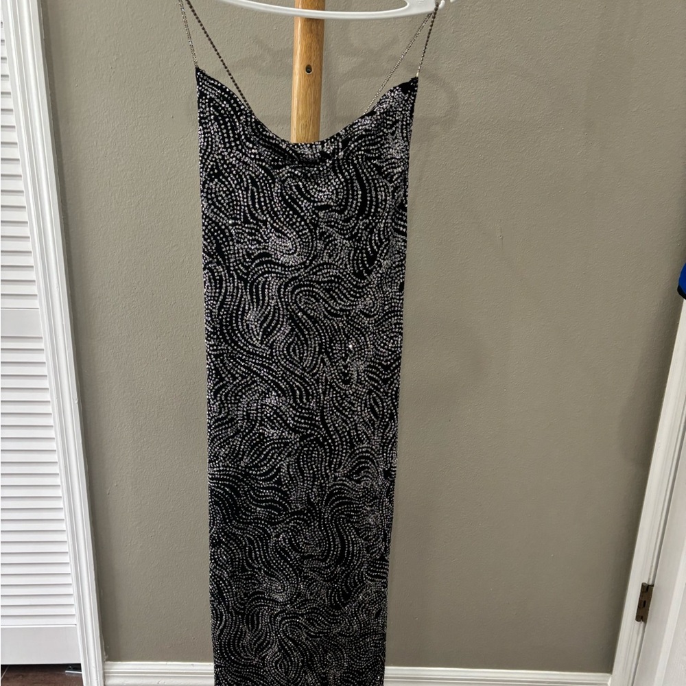 Black Sequin Strapless Evening Dress